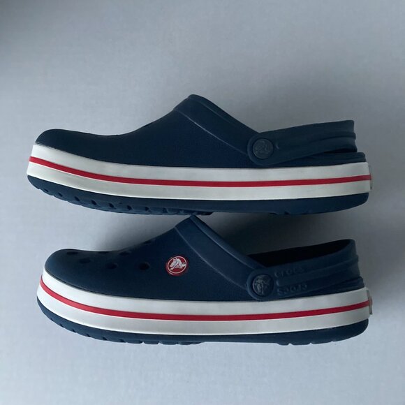 Crocs Crocband Clog Navy Blue White Red Stripe - Picture 4 of 9